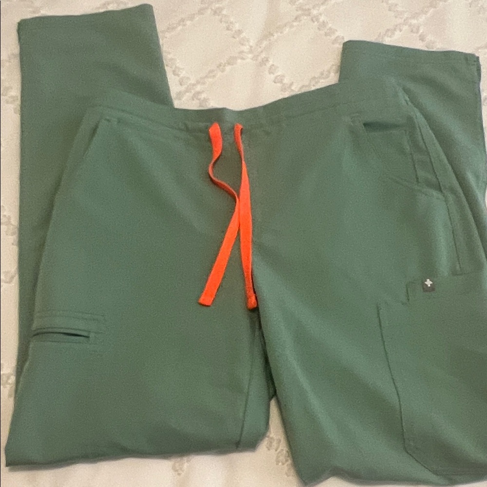 Figs Green Pants with Orange Drawstring